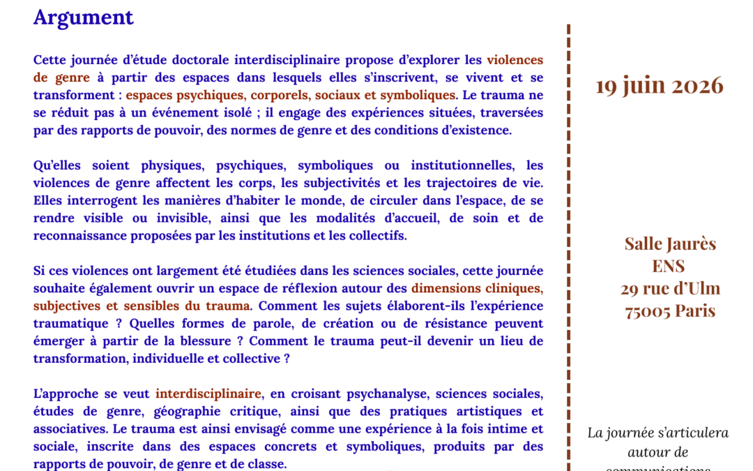 Journée d’étude doctorale interdisciplinaire – 19 Juin 2026
